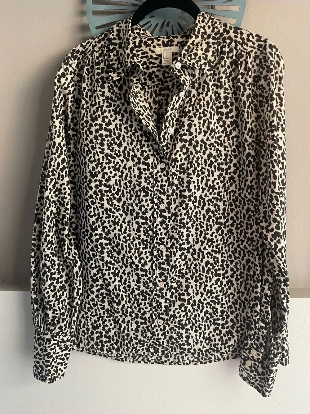 J CREW Animal Print Long Sleeve Blouse - Size 4